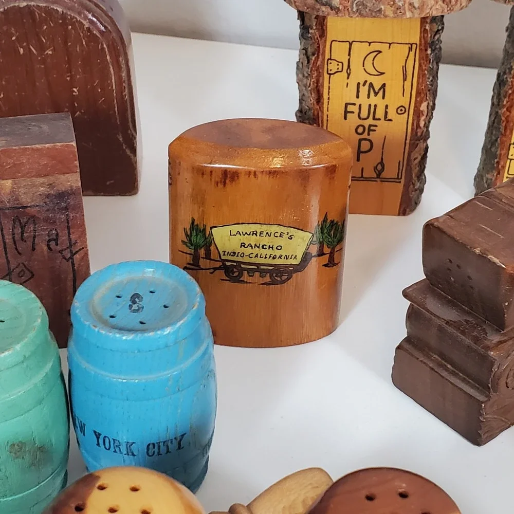 Vintage Lot Salt & Pepper Shakers Wooden Wood Plastic Mix Most Paired Collection